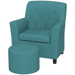 Barnfåtölj Barnsoffa Blå av Eukalyptusträ och Linnelook för Barn från 18 Månader Mysig Barnmöbel med Fotpall