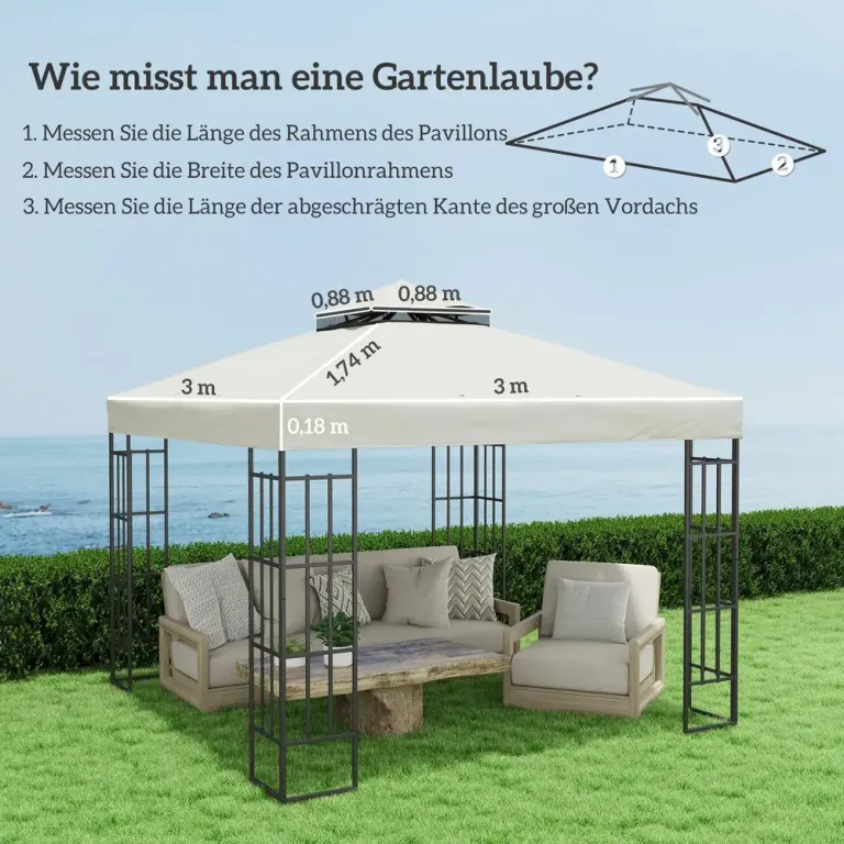 Ersättningstak för Paviljong Dubbeltak Ljusgrå 3 x 3 m