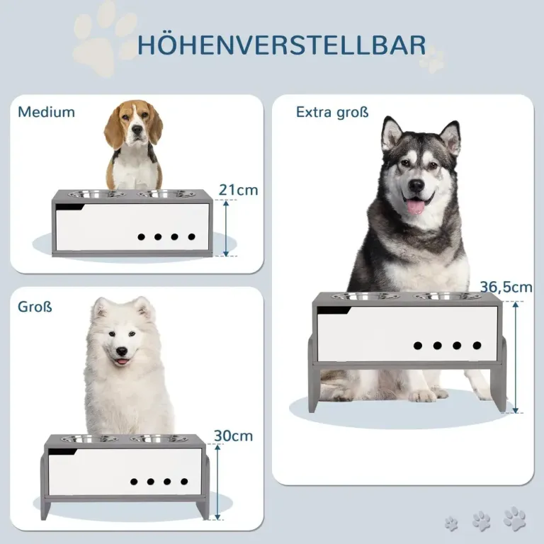 Hundskål Matbar Höj- och Sänkbar med Förvaring Grå 2 x 2 l