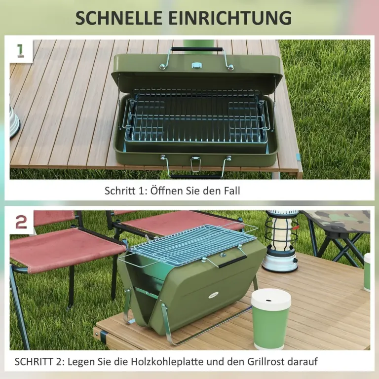 Bordsgrill Kolgrill Grön av Rostfritt Stål för Picknick