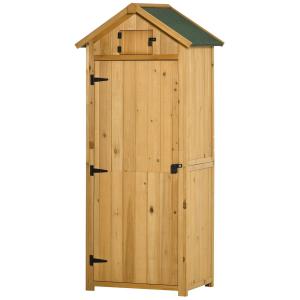 Redskapsbod i Trä med Hyllor, Rymligt Trädgårdsskåp med Asfalttak och Fönster, Väderbeständig Förvaring för Verktyg, Gul/Grön, 77 x 54,2 x 179 cm