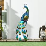 Trädgårdsfigur Påfågel Flerfärgad av Metall för Balkong och Terrass Väderbeständig Skulptur Dekorativ Utomhusprydnad 59 cm