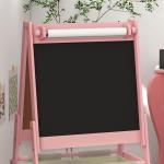 3-i-1 Barnstafli med Pappersrulle, Svarta Tavla och Whiteboard, Förvaringskorgar, Rosa, 54 x 46,5 x 93 cm