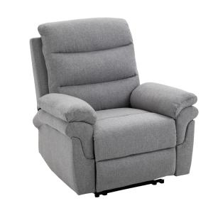 TV-Fåtölj med Liggfunktion, Bekväm Relaxstol i Linnetyg, Justerbart Ryggstöd och Fotstöd för Avkoppling, Ljusgrå, 91 x 92 x 102 cm