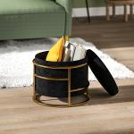 Stoppad Fotpall Storage Ottoman med Metallram och Guldpläterad Finish, Svart