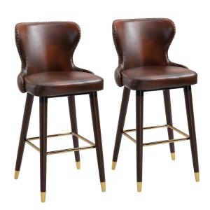 Barstol 2-Pack Eleganta Bistrostolar med Fotstöd och Ryggstöd Matsalsstol PU Brun 52 X 53 X 101 Cm