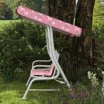 Hammock Barn 2-sits Rosa Metall och Tyg för Trädgård Gunga med Tak och Säkerhetsbälte Robust 112x75x120 cm