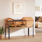 Sköldpaddshus 2 Våningar Gul Trä och Stål för Smådjur Terrarium med Ramp och Fönster Rymlig Design och Säker Konstruktion