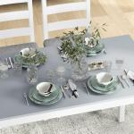 Matgrupp Matbordsset Grå Vit av Furu och Linnelook för Matsal 4-Delad Grupp med Bord 2 Stolar och Bänk Modern Design