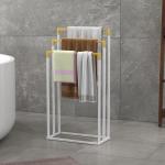 Handduksställ Badrumsställ Vit av Stål och Bambu för Badrum Fristående med 3 Handduksstänger Modern Design