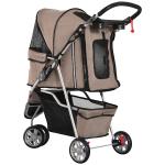 Hundvagn Husdjursvagn Buggy Kaffebrun Polyester för Hundar och Katter Hopfällbar Säker och Bekväm