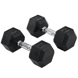 Hexagon Hantlar 2-Pack i Gjutjärn, Gummerade Vikter med Räfflat Grepp, Ergonomiska Hantlar för Styrketräning Hemma, Svart, 2 x 10 kg