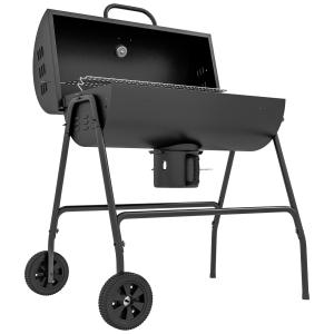 Kolgrill BBQ Rökare med Lock Svart av Metall för Camping och Terrass Mobil Grillvagn med Termometer 95 x 71,5 x 102 cm