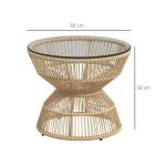 Sidobord Trädgårdsbord Natur av Trä och Glas för Trädgård Soffbord i Boho Design med Härdat Glasbordsskiva Ø 60 cm