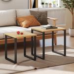 Soffbord 2-pack Naturfärgad Trä och Metall för Vardagsrum Satsbord i Industriell Design Runda och Praktiska