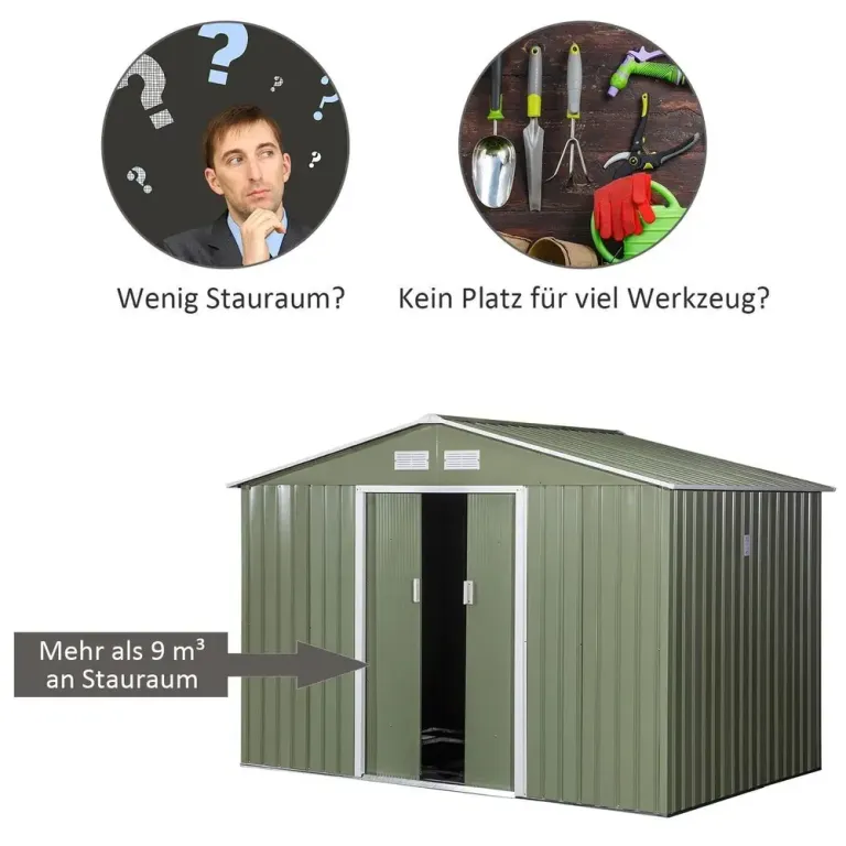 Redskapsbod Trädgårdsskjul i Metall med Skjutdörr Grön