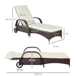 Solsäng Hållbar Mörkbrun Konstrotting för Trädgård med Hjul Ryggstöd i Fem Steg och Dyna Upp till 160 kg för Vila 200 x 73 x 30–103 cm