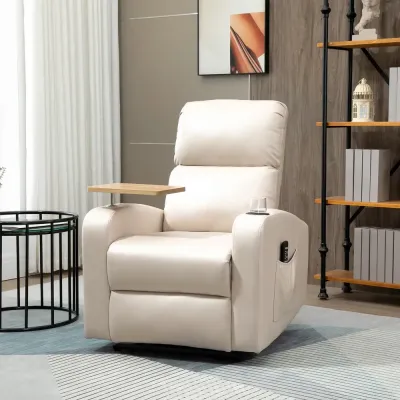 Relaxfåtölj Massagestol Beige av Mikrofiber och Metall