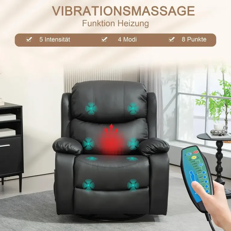 Relaxfåtölj Massagestol Svart av Konstläder och Metall