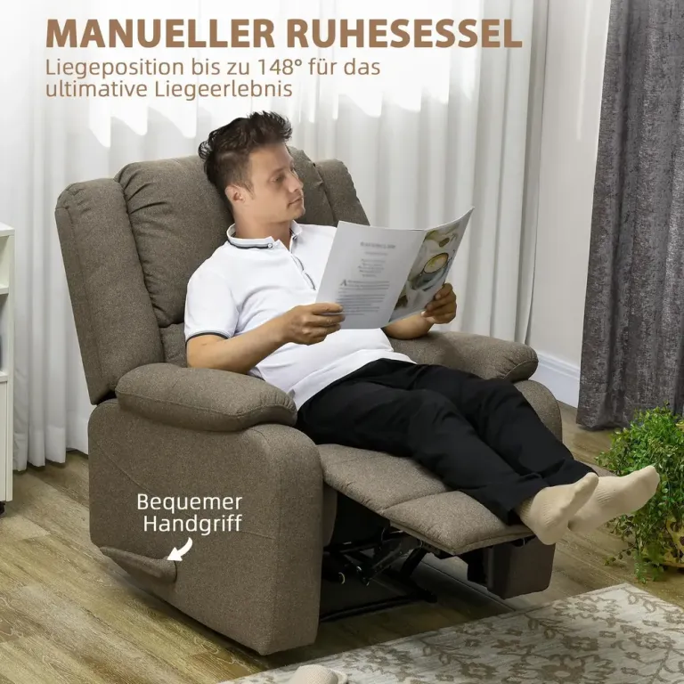 Relaxfåtölj TV-Stol Grå av Tyg och Metall Manuell