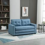 Bäddsoffa 2-Sits i Linnetyg, Kompakt Soffa som Bäddas ut till Säng, Praktisk Gästsäng för Vardagsrum, Blå, 147,5 x 75 x 85 cm