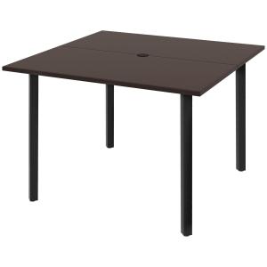 Trädgårdsbord Uteplatsbord Brun av Stål för Trädgård och Terrass Fyrkantigt Bord för 4 Personer med Paraplyhål Robust 100 x 100 x 72 cm