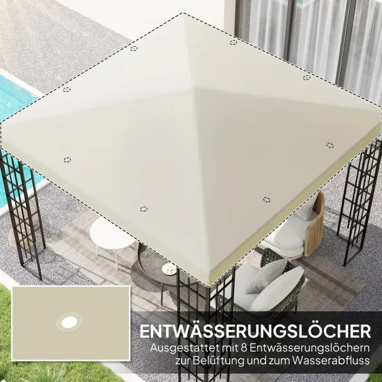 Ersättningstak för Paviljong Gazebotak Gräddvit 3 x 3 m