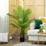 Konstgjord Palm 120 cm, Konstgjord Växt med Plastblad i Kruka för Vardagsrum och Kontor