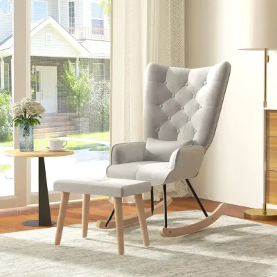 Gungstol Relaxstol Krämvit av Sammetslook 66 x 96 x 101 cm