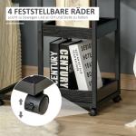Sidobord med Hjul för Soffa eller Säng, Industriell Stil, Stål och Trä, Brun + Svart