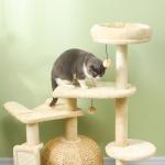 Skrapstolpe Kattträd Beige av Sisal och Plysch för Katter upp till 5 kg med Grotta och Säng 112 cm