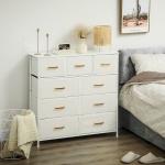 Tygbyrå med 9 Lådor och Stålram i Elegant och Mångsidig Design för Sovrum Hållbar och Stabil Vit Tyg och Metall för Förvaring och Ordning