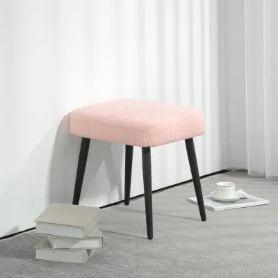 Fotpall Fotstöd Rosa av Kashmirlook och Stål Fyrkantig Pall