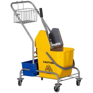 Moppvagn med 25 L Kapacitet och 4 Hjul för Effektiv Golvvård Hållbar och Ergonomisk Gul Plast för Rengöring och Städning
