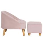 Barnfåtölj med Fotpall i Sammet, Bekväm Minisoffa för Barn, Ergonomisk Sittplats med Träben, Rosa, 51 x 51 x 50 cm