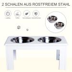 Upphöjd Matbar för Hundar Matstation 2 Rostfria Skålar och Förvaring Ergonomisk MDF för Stora Hundar Vit 58,4 X 30,5 X 25,4 Cm