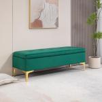 Bänk Sängbänk Grön av Sammet och Metall för Sovrum och Hall Stoppad Förvaringsbänk med Metallben 120 x 44 x 44,5 cm