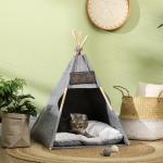 Tipi-Tält för Hund och Katt, Mysigt Djurhus i Filt med Mjuk Plyschkudde, Tvättbar Sovplats för Husdjur, Grå, 58 x 58 x 80 cm