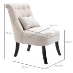 Fåtölj Relaxstol Krämvit av Linnelook och Trä för Vardagsrum och Sovrum Bekväm Stol med Ryggdyna 52,5 x 69 x 77 cm