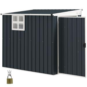 Verktygsbod Redskapsbod med Takfönster Mörkgrå av Metall för Bakgård och Uteplats Väderbeständigt Skjul med Låsbar Dörr 2,7 m² 128 x 193 x 181 cm