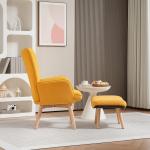 Fåtölj Öronlappsfåtölj med Pall Orange av Manchesterlook och Trä för Vardagsrum Stoppad Relaxstol Vingestol