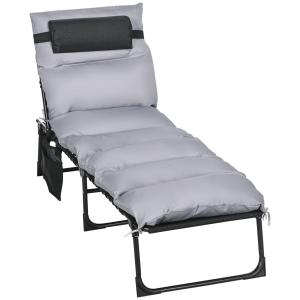 Hopfällbar Solstol Trädgårdsstol Ljusgrå av Stål och Polyester för Trädgård och Avkoppling 5-Stegs Fällbart Ryggstöd Bekväm 189 x 58 x 32,5 cm