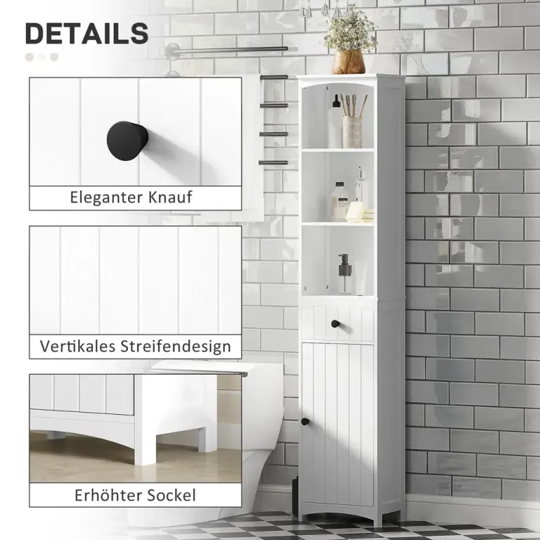 Badrumsskåp Högskåp 3 Hyllor Vit 34 x 24 x 170,5 cm