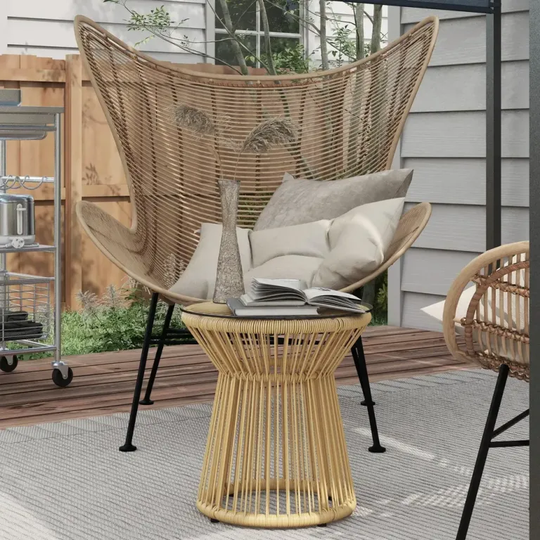 Sidobord Trädgårdsbord Beige av Metall och Glas Runt
