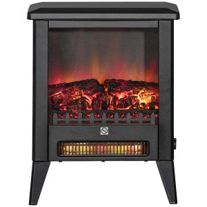 Elektrisk Spis Kamin Svart av Metall för Vardagsrum Fristående med Värmare och LED Flameffekt 1800 W