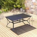 Väderbeständigt Balkongbord i Stål med Paraplyhål, Lamelldesign, för 6 Personer, Svart, 150 x 90 cm