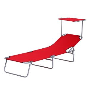 Hopfällbar Solsäng med Soltak, Justerbar Strandstol i Röd Textil, Bekväm Vilostol för Trädgård och Camping, Röd, 187 x 58 x 36 cm