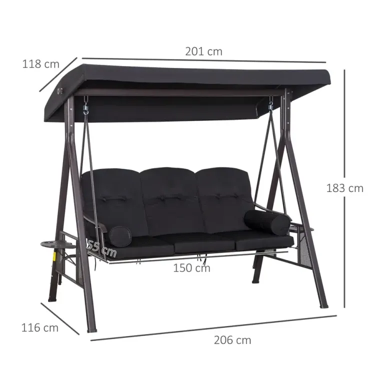 3-Sitsig Hammock med Soltak 116 x 206 x 183 cm