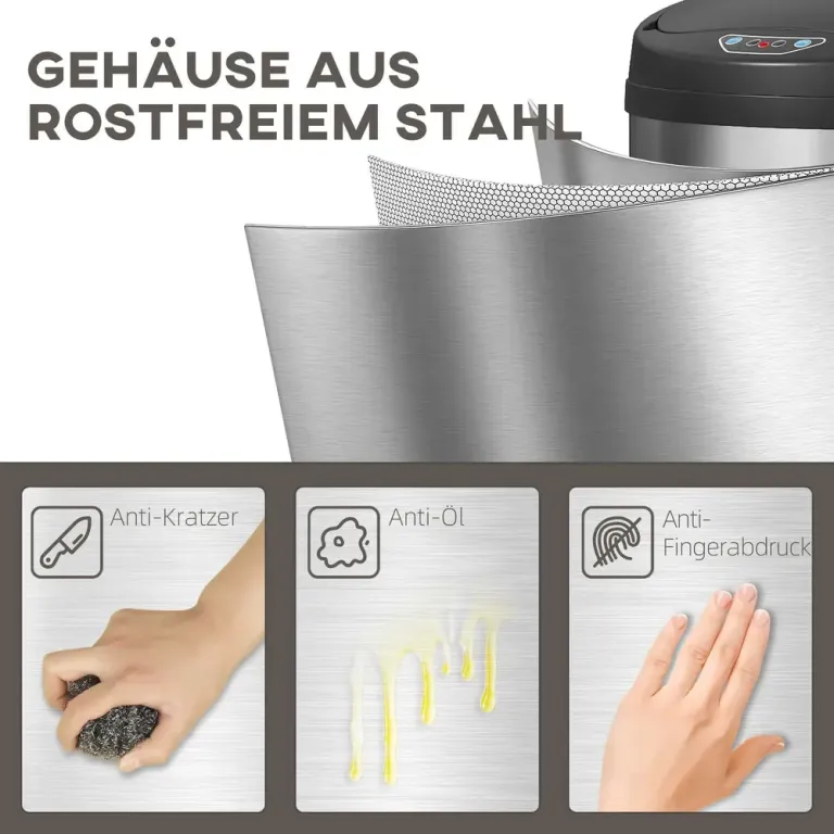 Sensorstyrd Papperskorg 50 l i Rostfritt Stål, Silver