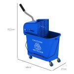 Städvagn Tvätthink med Spinner Blå av Plast för Hushåll och Städning Vagn med Avskiljare för Rent Smutsigt Vatten 20 l 60 x 27 x 70,5 cm